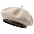Béret taille unique en tissu effet feutre beige avec bordure marron style classique