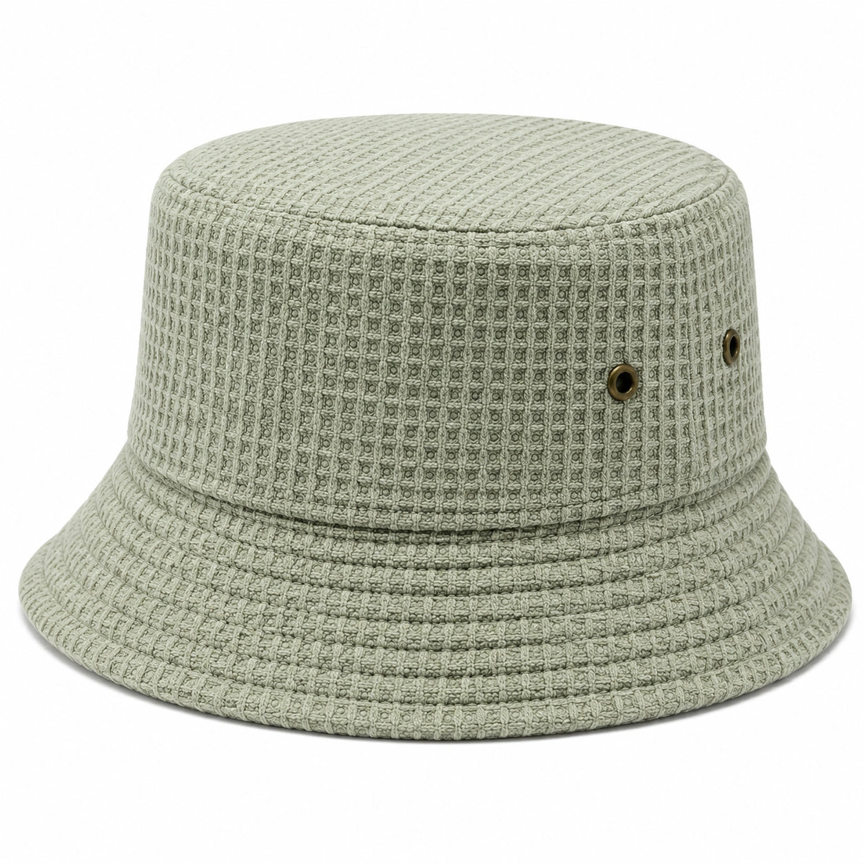 Chapeau bob taille unique en tissu texturé vert sauge - style décontracté avec œillets