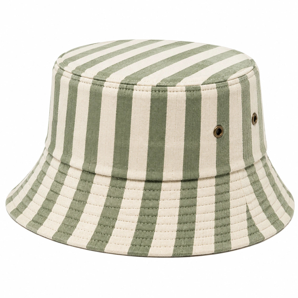 Chapeau bob taille unique en tissu vert kaki et écru rayé style décontracté