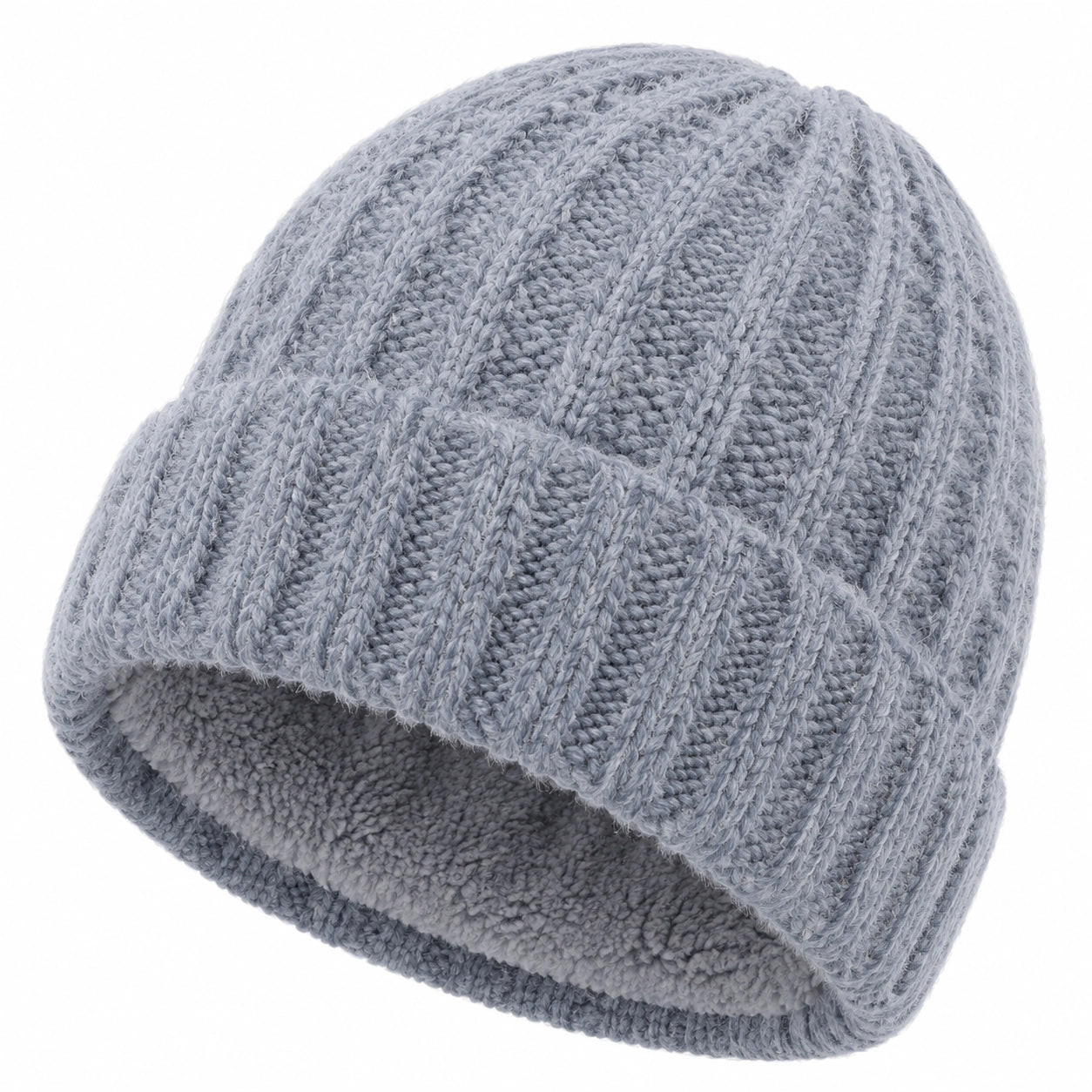Bonnet taille unique en maille gris clair à revers chaud pour adulte