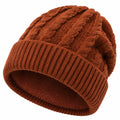 Bonnet en maille torsadée marron taille unique doublé polaire style hiver