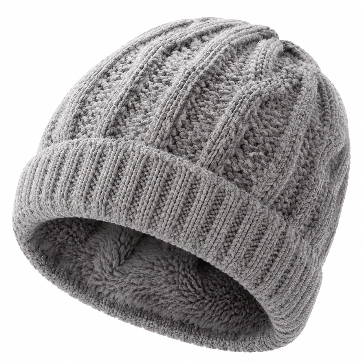 Bonnet taille unique en maille grise à revers style torsadé