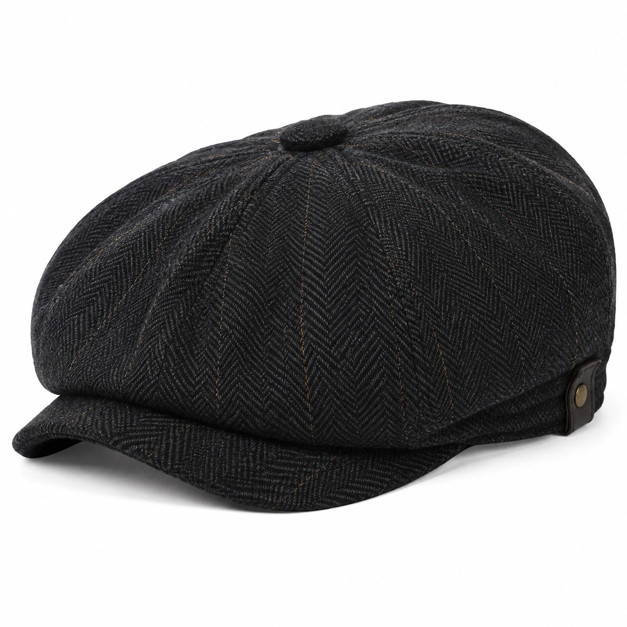 Casquette taille unique en tissu noir à chevrons - style gavroche ajustable