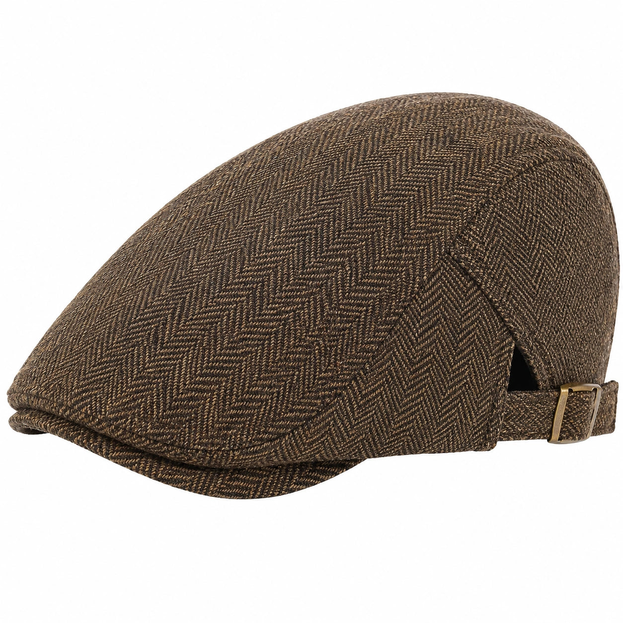 Casquette plate taille unique en tissu brun à chevrons réglable style classique