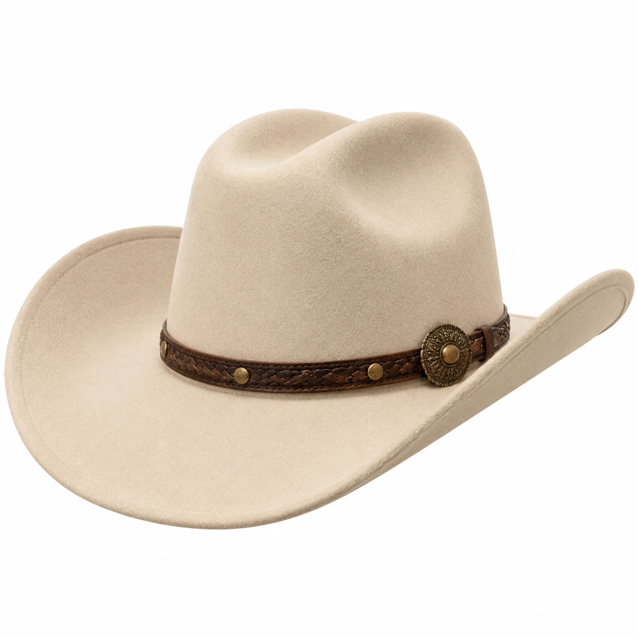 Chapeau cowboy taille unique beige aspect feutré avec bandeau tressé style western