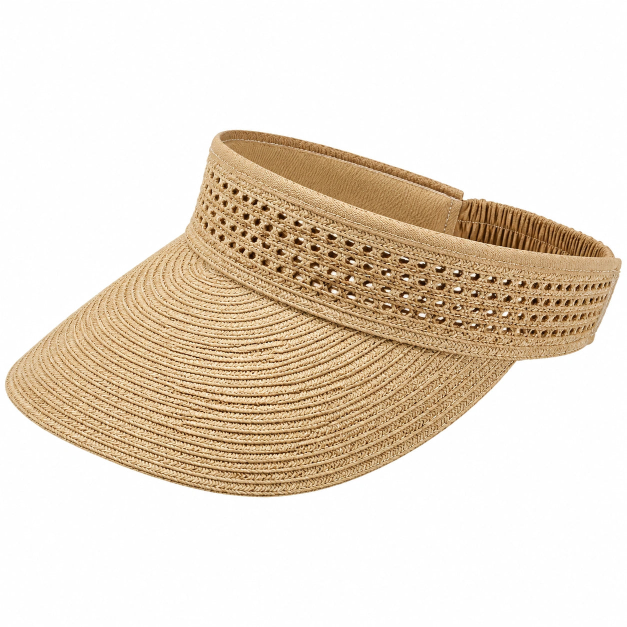 Visière femme taille unique en fibres tressées beige - protection solaire style ajouré